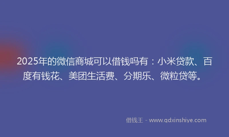2025年的微信商城可以借钱吗有：小米贷款、百度有钱花、美团生活费、分期乐、微粒贷等。