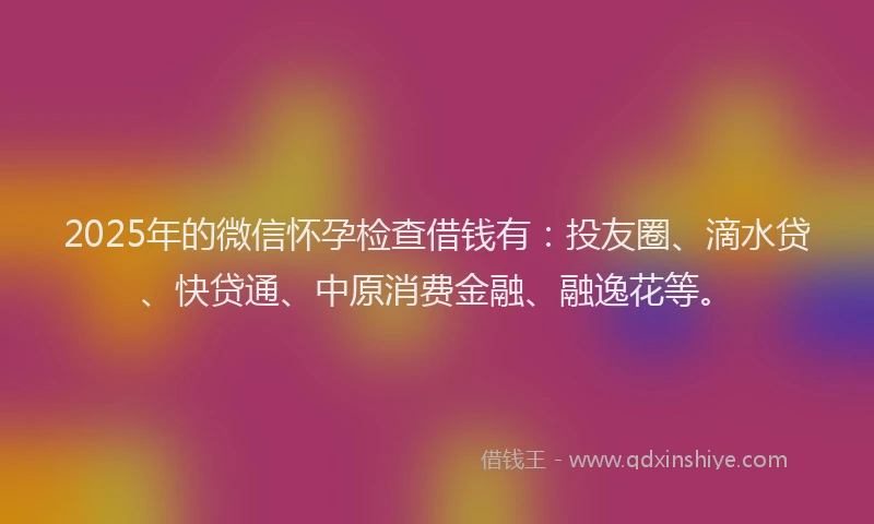 2025年的微信怀孕检查借钱有：投友圈、滴水贷、快贷通、中原消费金融、融逸花等。
