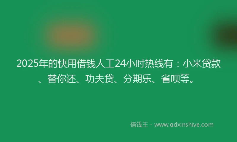 2025年的快用借钱人工24小时热线有：小米贷款、替你还、功夫贷、分期乐、省呗等。