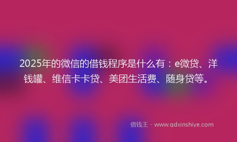 2025年的微信的借钱程序是什么有：e微贷、洋钱罐、维信卡卡贷、美团生活费、随身贷等。