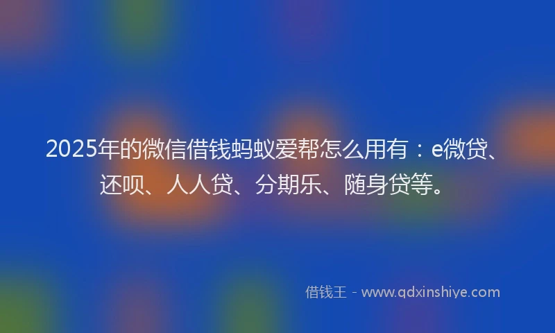 2025年的微信借钱蚂蚁爱帮怎么用有：e微贷、还呗、人人贷、分期乐、随身贷等。