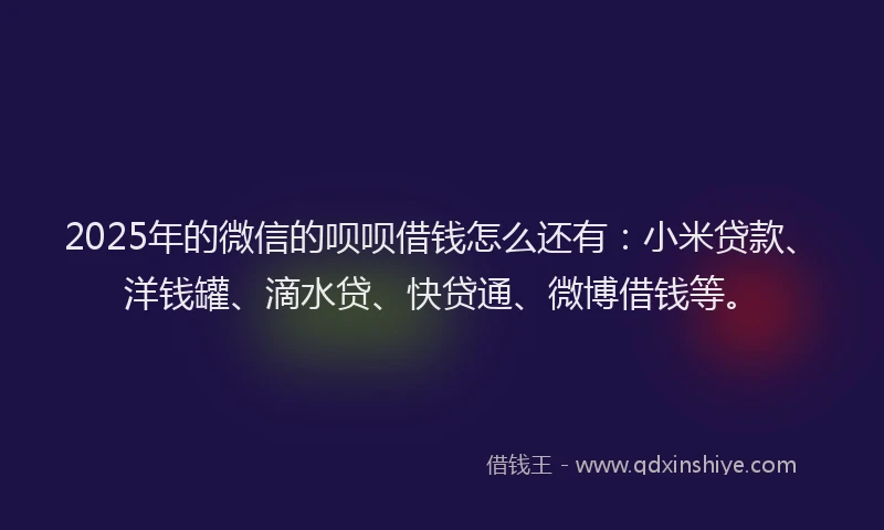 2025年的微信的呗呗借钱怎么还有：小米贷款、洋钱罐、滴水贷、快贷通、微博借钱等。