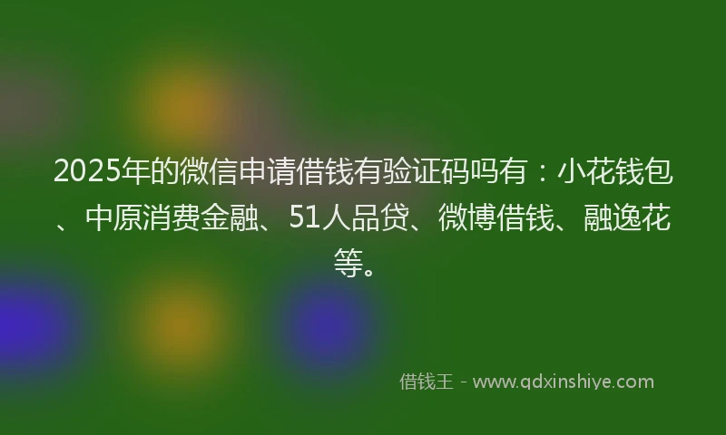 2025年的微信申请借钱有验证码吗有：小花钱包、中原消费金融、51人品贷、微博借钱、融逸花等。