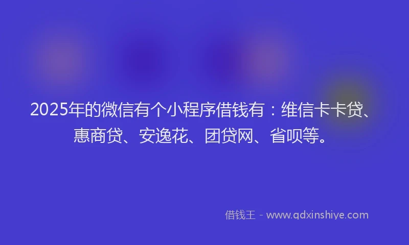 2025年的微信有个小程序借钱有：维信卡卡贷、惠商贷、安逸花、团贷网、省呗等。