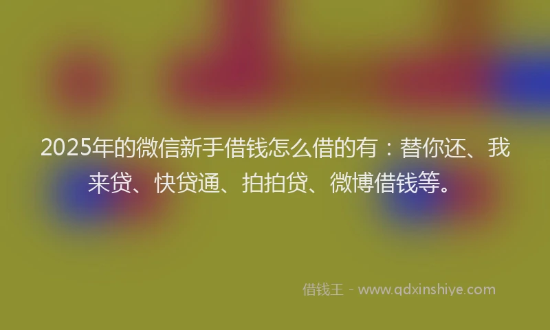 2025年的微信新手借钱怎么借的有：替你还、我来贷、快贷通、拍拍贷、微博借钱等。