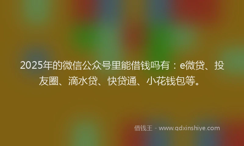 2025年的微信公众号里能借钱吗有：e微贷、投友圈、滴水贷、快贷通、小花钱包等。