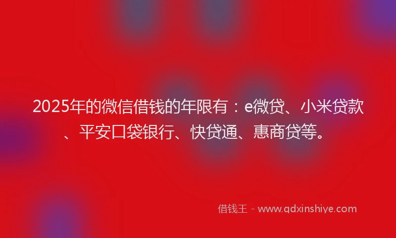 2025年的微信借钱的年限有：e微贷、小米贷款、平安口袋银行、快贷通、惠商贷等。
