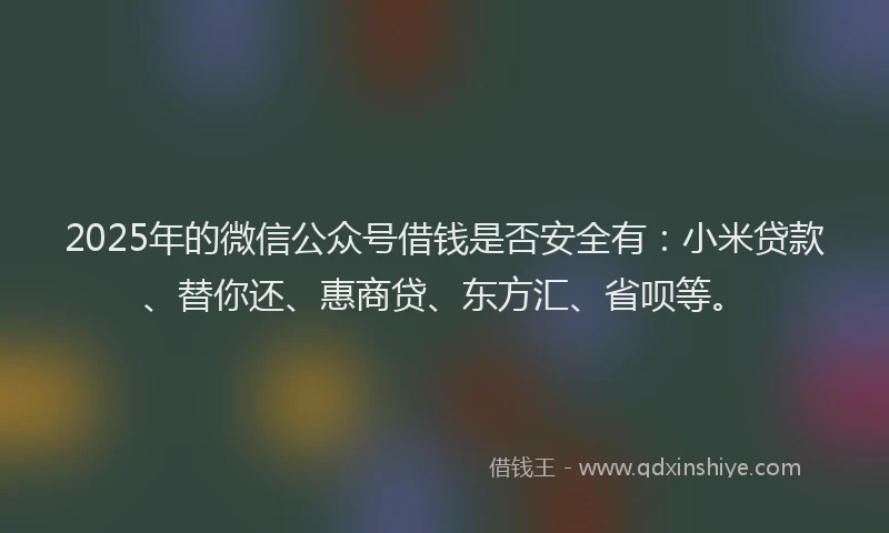 2025年的微信公众号借钱是否安全有：小米贷款、替你还、惠商贷、东方汇、省呗等。