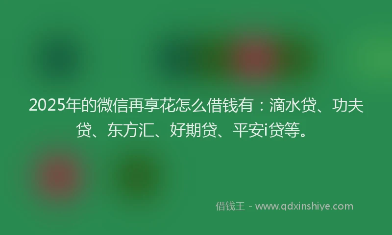 2025年的微信再享花怎么借钱有：滴水贷、功夫贷、东方汇、好期贷、平安i贷等。