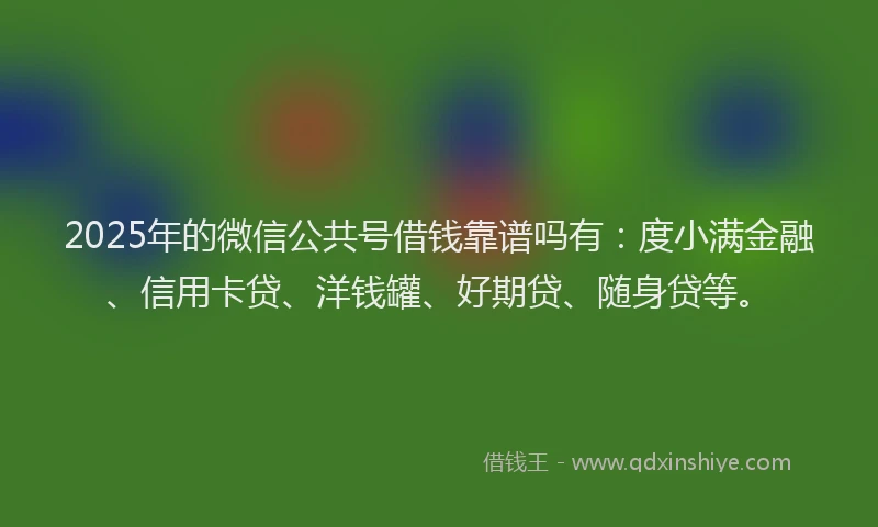 2025年的微信公共号借钱靠谱吗有：度小满金融、信用卡贷、洋钱罐、好期贷、随身贷等。