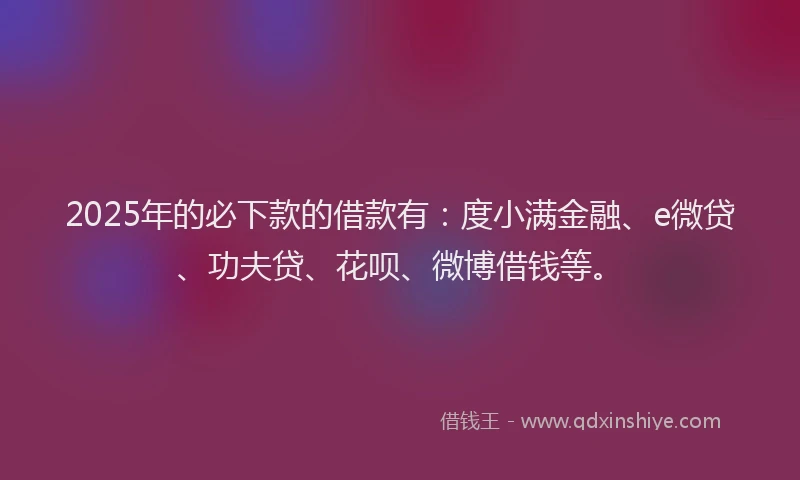 2025年的必下款的借款有：度小满金融、e微贷、功夫贷、花呗、微博借钱等。