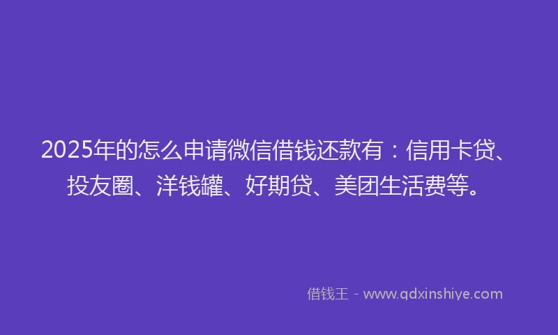 2025年的怎么申请微信借钱还款有：信用卡贷、投友圈、洋钱罐、好期贷、美团生活费等。