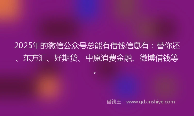 2025年的微信公众号总能有借钱信息有：替你还、东方汇、好期贷、中原消费金融、微博借钱等。
