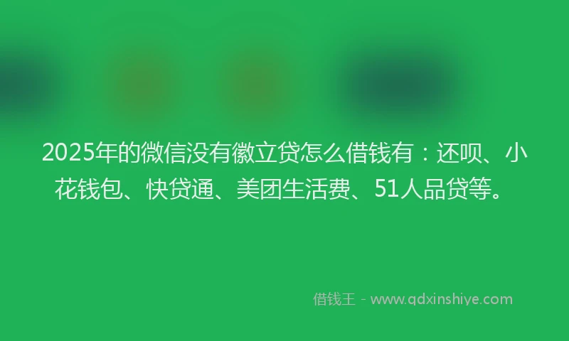 2025年的微信没有徽立贷怎么借钱有：还呗、小花钱包、快贷通、美团生活费、51人品贷等。