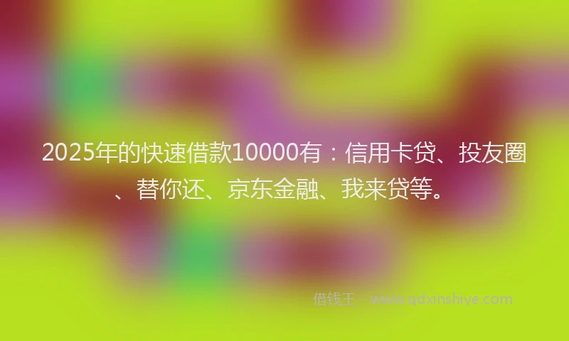 2025年的快速借款10000有：信用卡贷、投友圈、替你还、京东金融、我来贷等。