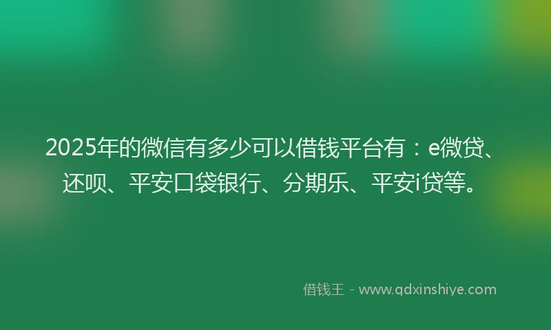 2025年的微信有多少可以借钱平台有：e微贷、还呗、平安口袋银行、分期乐、平安i贷等。