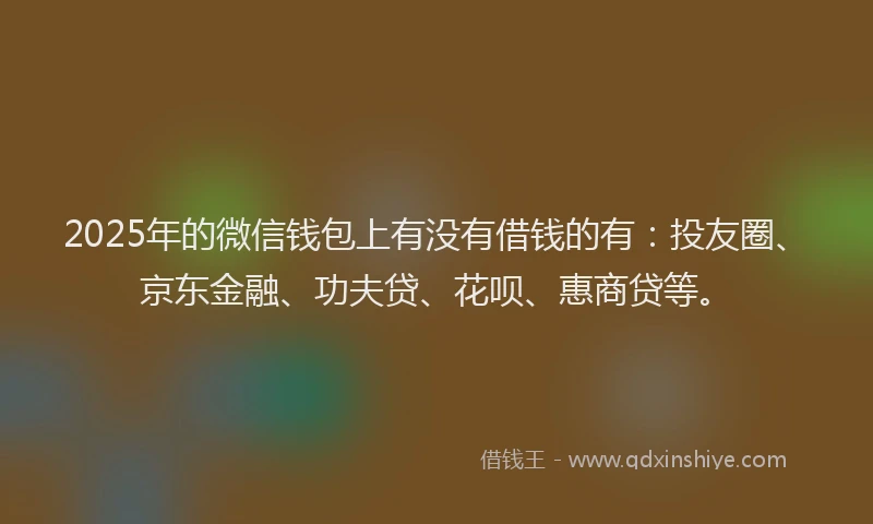 2025年的微信钱包上有没有借钱的有：投友圈、京东金融、功夫贷、花呗、惠商贷等。