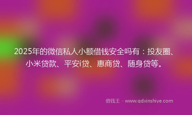 2025年的微信私人小额借钱安全吗有：投友圈、小米贷款、平安i贷、惠商贷、随身贷等。