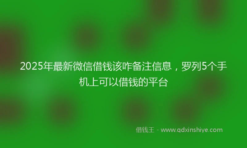 2025年最新微信借钱该咋备注信息，罗列5个手机上可以借钱的平台