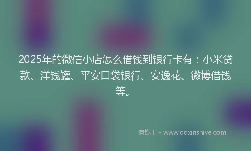 2025年的微信小店怎么借钱到银行卡有：小米贷款、洋钱罐、平安口袋银行、安逸花、微博借钱等。