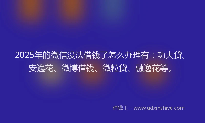 2025年的微信没法借钱了怎么办理有：功夫贷、安逸花、微博借钱、微粒贷、融逸花等。