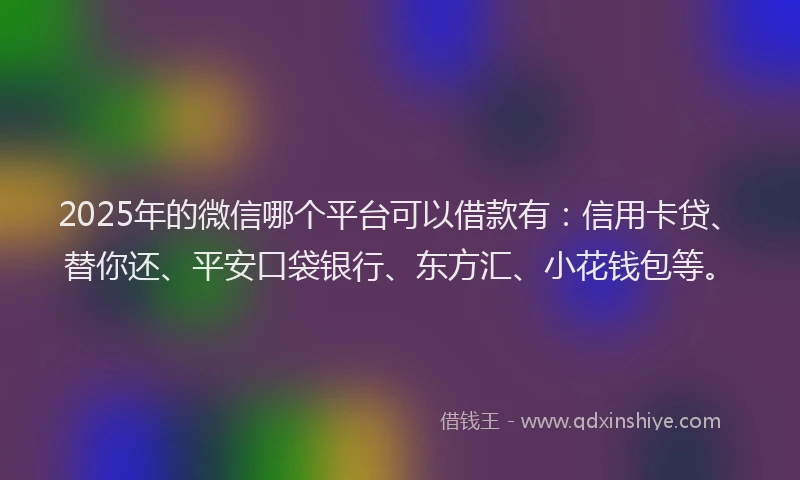 2025年的微信哪个平台可以借款有：信用卡贷、替你还、平安口袋银行、东方汇、小花钱包等。