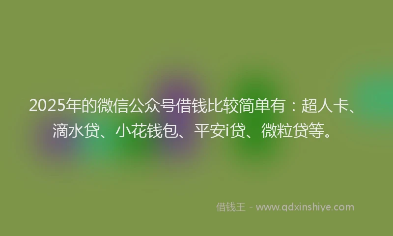 2025年的微信公众号借钱比较简单有：超人卡、滴水贷、小花钱包、平安i贷、微粒贷等。