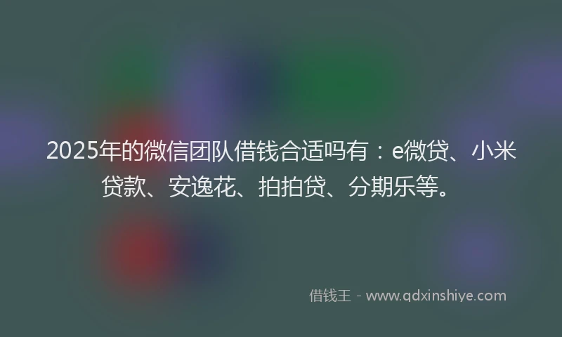 2025年的微信团队借钱合适吗有：e微贷、小米贷款、安逸花、拍拍贷、分期乐等。