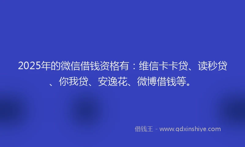 2025年的微信借钱资格有：维信卡卡贷、读秒贷、你我贷、安逸花、微博借钱等。