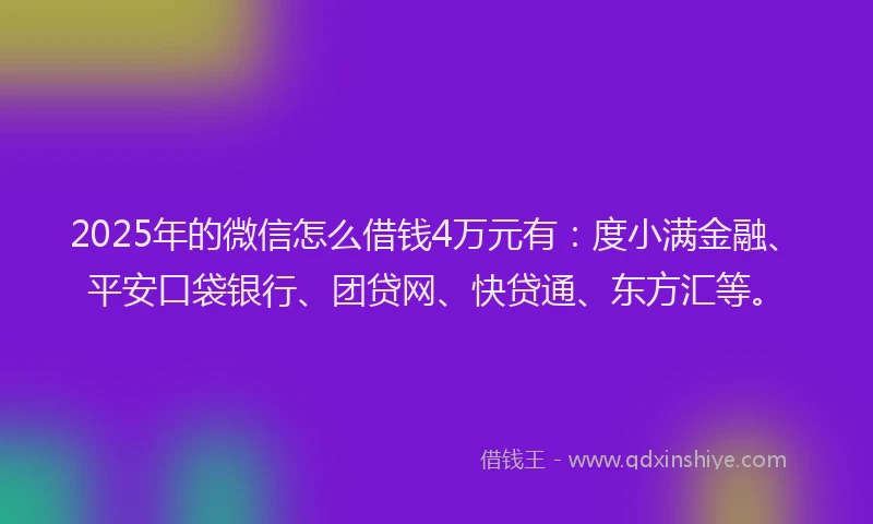 2025年的微信怎么借钱4万元有：度小满金融、平安口袋银行、团贷网、快贷通、东方汇等。