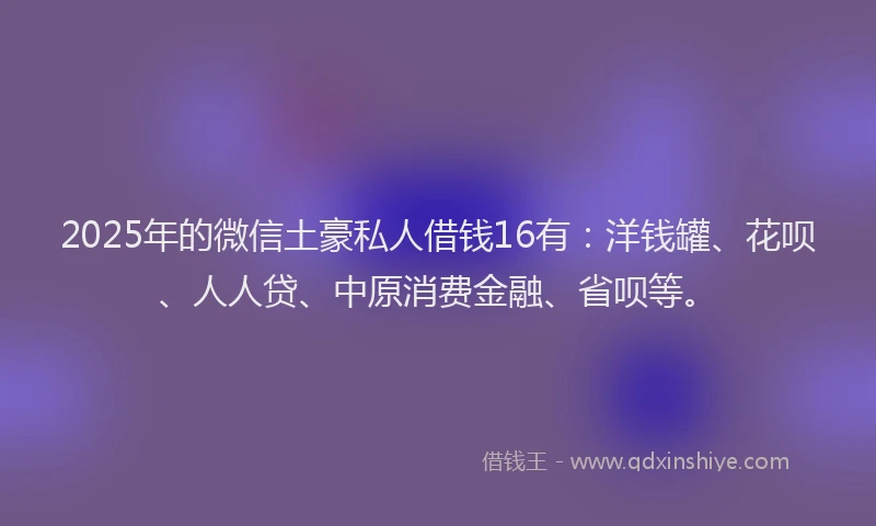 2025年的微信土豪私人借钱16有：洋钱罐、花呗、人人贷、中原消费金融、省呗等。