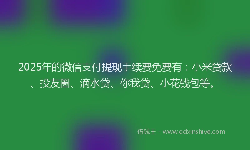 2025年的微信支付提现手续费免费有：小米贷款、投友圈、滴水贷、你我贷、小花钱包等。