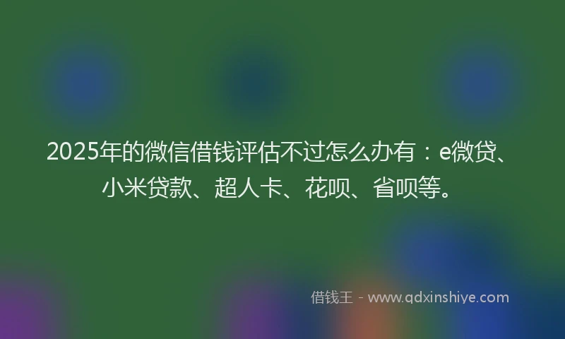 2025年的微信借钱评估不过怎么办有：e微贷、小米贷款、超人卡、花呗、省呗等。
