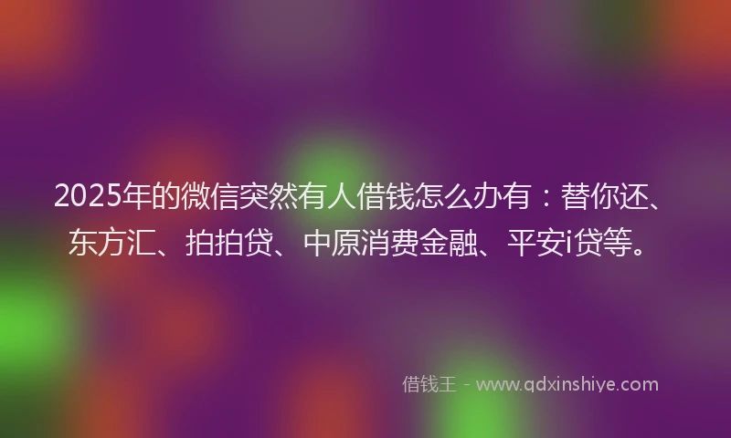 2025年的微信突然有人借钱怎么办有：替你还、东方汇、拍拍贷、中原消费金融、平安i贷等。