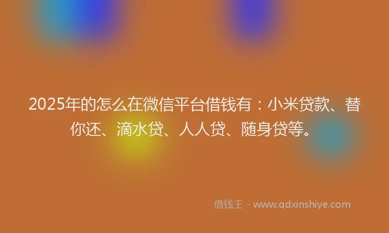 2025年的怎么在微信平台借钱有：小米贷款、替你还、滴水贷、人人贷、随身贷等。