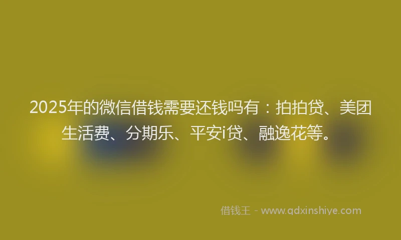 2025年的微信借钱需要还钱吗有：拍拍贷、美团生活费、分期乐、平安i贷、融逸花等。