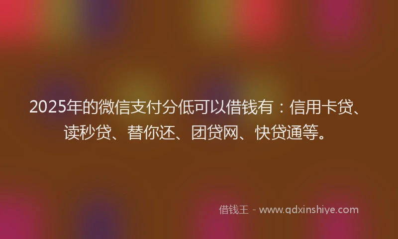 2025年的微信支付分低可以借钱有：信用卡贷、读秒贷、替你还、团贷网、快贷通等。