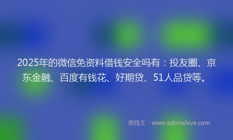2025年的微信免资料借钱安全吗有：投友圈、京东金融、百度有钱花、好期贷、51人品贷等。