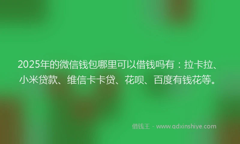 2025年的微信钱包哪里可以借钱吗有：拉卡拉、小米贷款、维信卡卡贷、花呗、百度有钱花等。