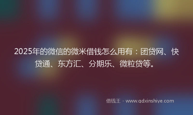 2025年的微信的微米借钱怎么用有：团贷网、快贷通、东方汇、分期乐、微粒贷等。