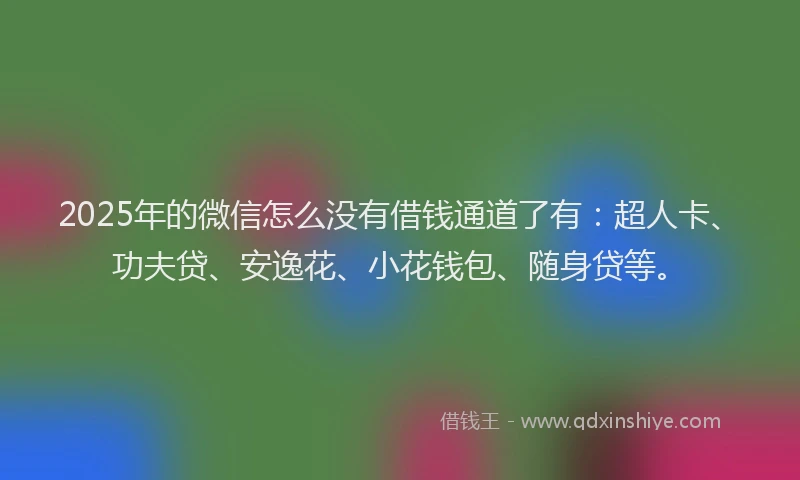 2025年的微信怎么没有借钱通道了有：超人卡、功夫贷、安逸花、小花钱包、随身贷等。
