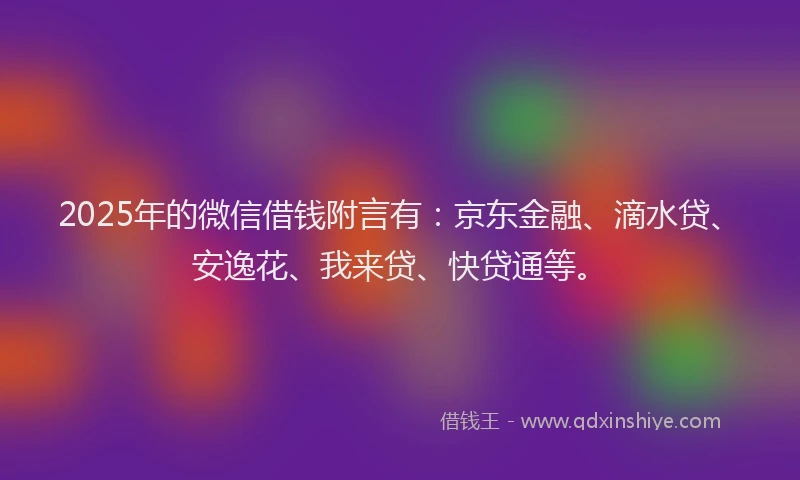 2025年的微信借钱附言有：京东金融、滴水贷、安逸花、我来贷、快贷通等。