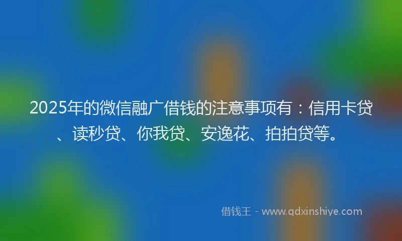 2025年的微信融广借钱的注意事项有：信用卡贷、读秒贷、你我贷、安逸花、拍拍贷等。