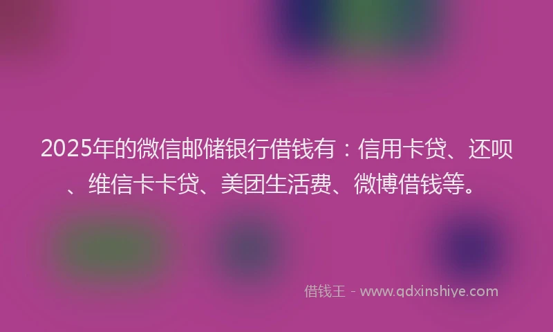2025年的微信邮储银行借钱有：信用卡贷、还呗、维信卡卡贷、美团生活费、微博借钱等。