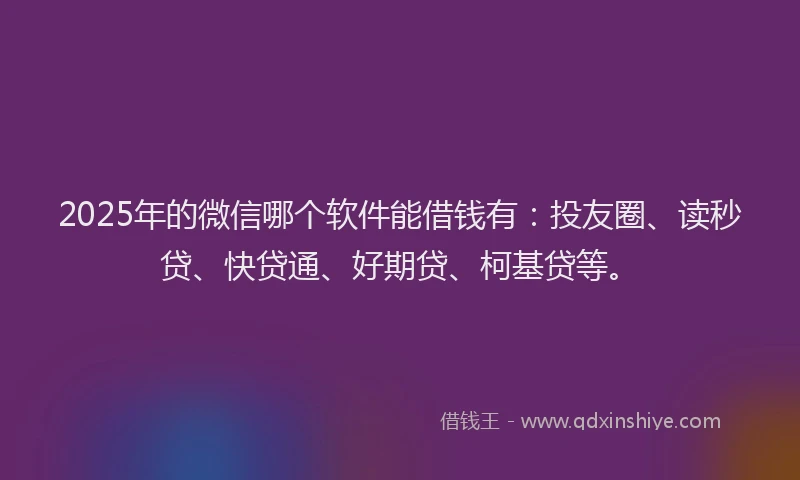 2025年的微信哪个软件能借钱有：投友圈、读秒贷、快贷通、好期贷、柯基贷等。