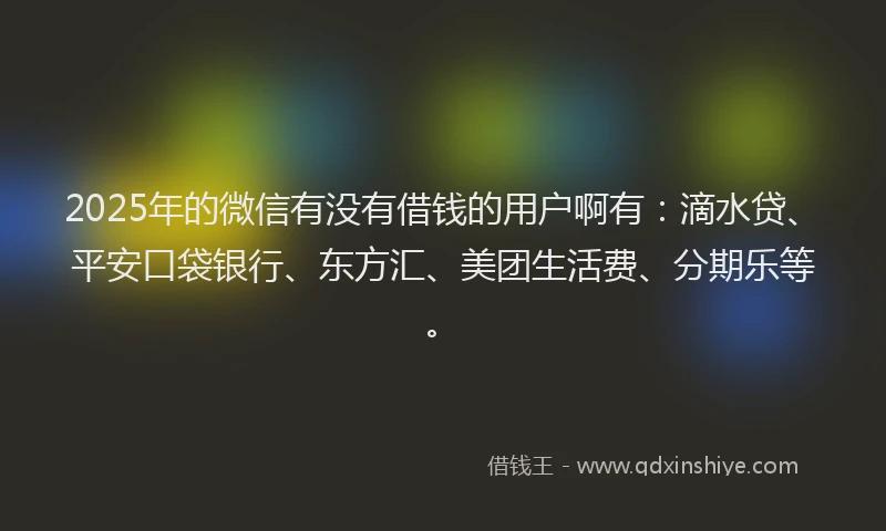 2025年的微信有没有借钱的用户啊有：滴水贷、平安口袋银行、东方汇、美团生活费、分期乐等。