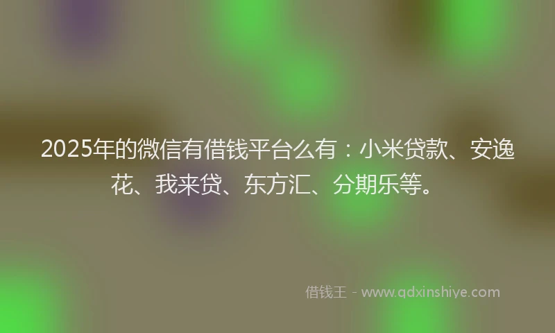 2025年的微信有借钱平台么有：小米贷款、安逸花、我来贷、东方汇、分期乐等。