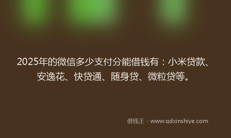 2025年的微信多少支付分能借钱有：小米贷款、安逸花、快贷通、随身贷、微粒贷等。