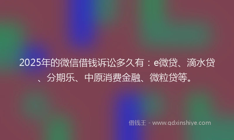 2025年的微信借钱诉讼多久有：e微贷、滴水贷、分期乐、中原消费金融、微粒贷等。