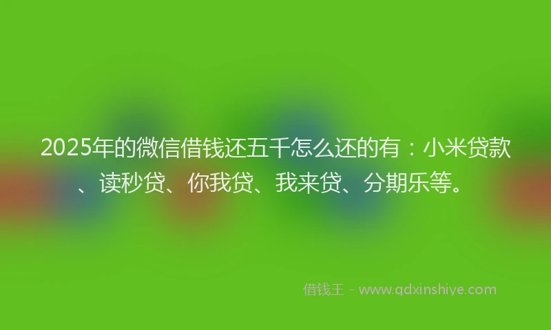 2025年的微信借钱还五千怎么还的有：小米贷款、读秒贷、你我贷、我来贷、分期乐等。